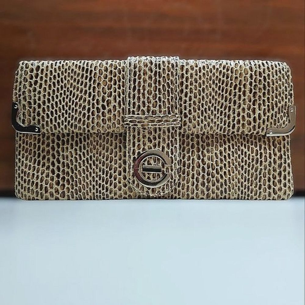 Vtg 90s Elizabeth Grant faux snakeskin clutch wallet